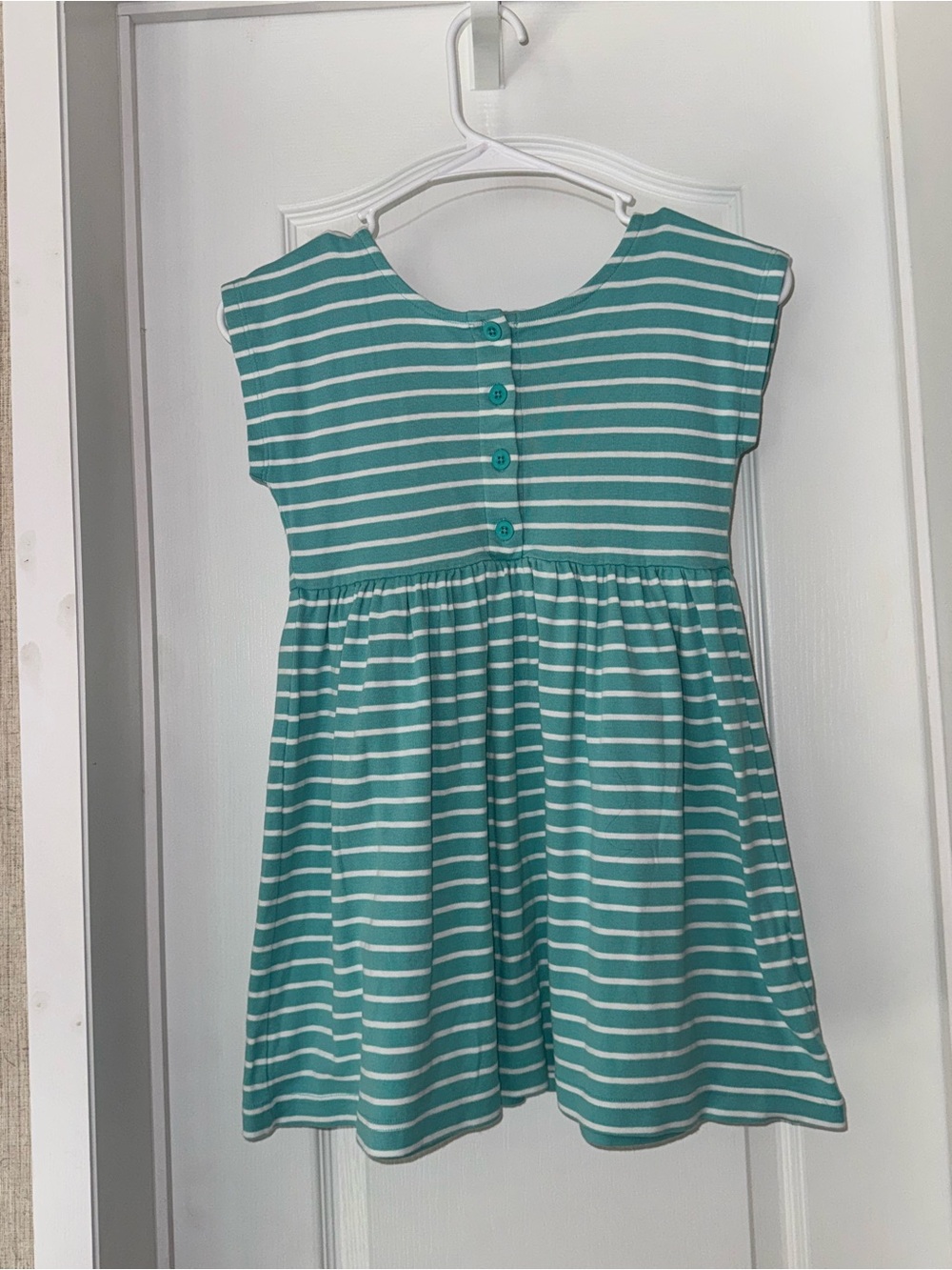 Hanna Andersson Teal & White Striped Cotton Knit Dress